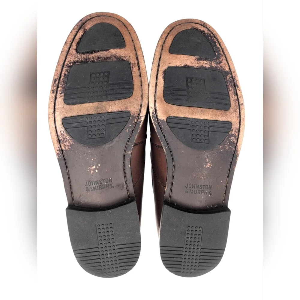 Johnston & Murphy Classic Woven Loafer Sz 12M Genuine Brown Leather With Tassels